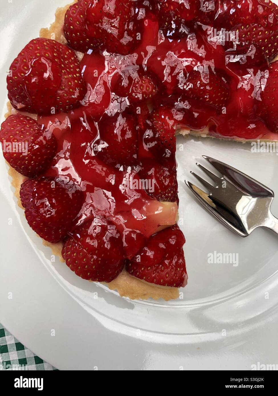 Strawberry flan viewed from above - Smartphone Captured Stock Image
