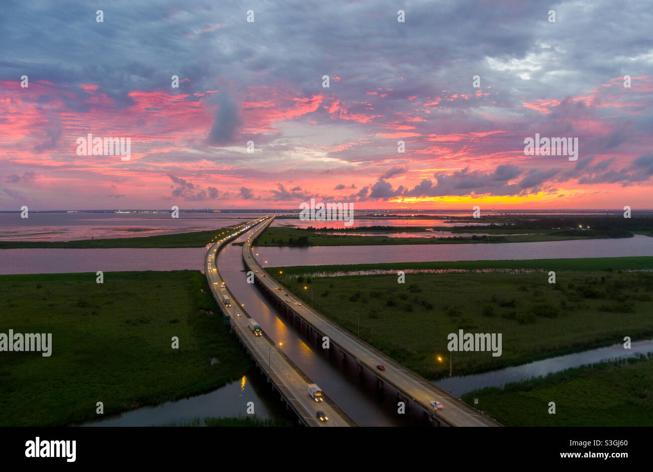 Pink sky above Mobile Bay - Smartphone Captured Stock Image