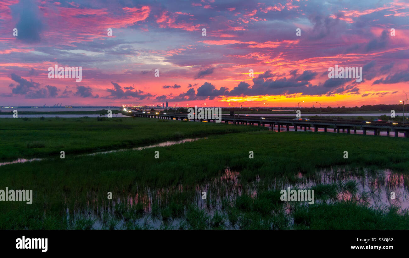 Mobile Bay at sunset - Smartphone Captured Stock Image