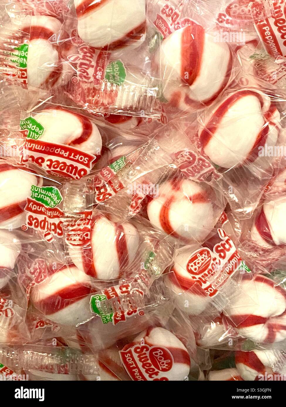 Close up peppermint candies at the holiday - Smartphone Captured Stock Image