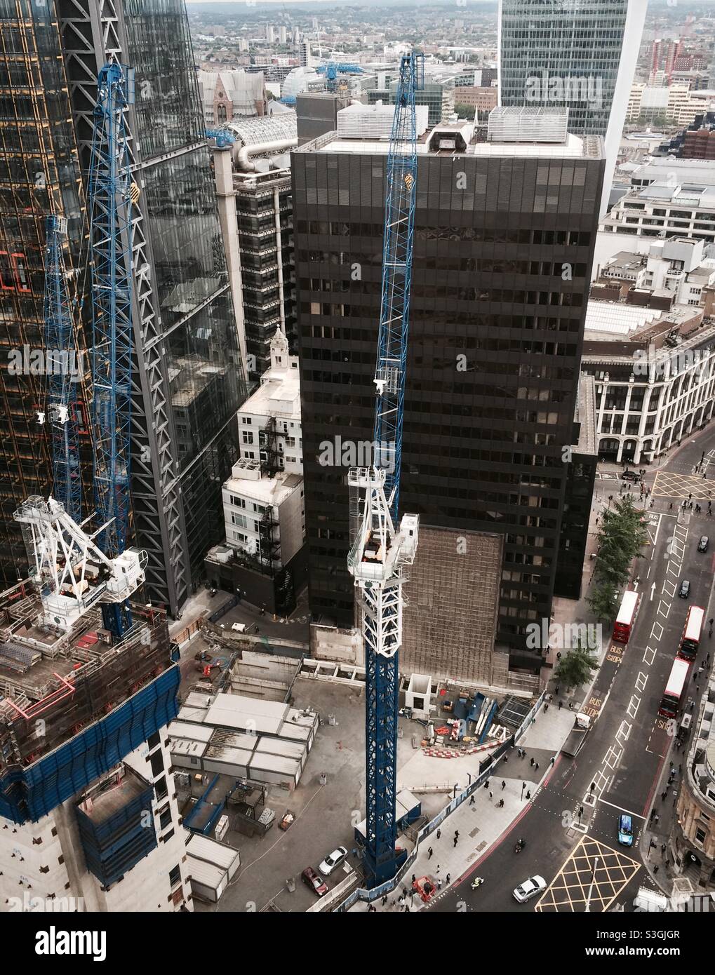 London construction site. Elevated view of the 22 Bishopsgate site as seen from the Tower 42 building as of August 2014. City of London, England, UK - Smartphone Captured Stock Image