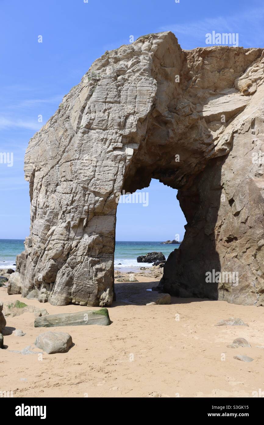 The beautiful beach and the wonderful arch of Quiberon in Brittany - Smartphone Captured Stock Image