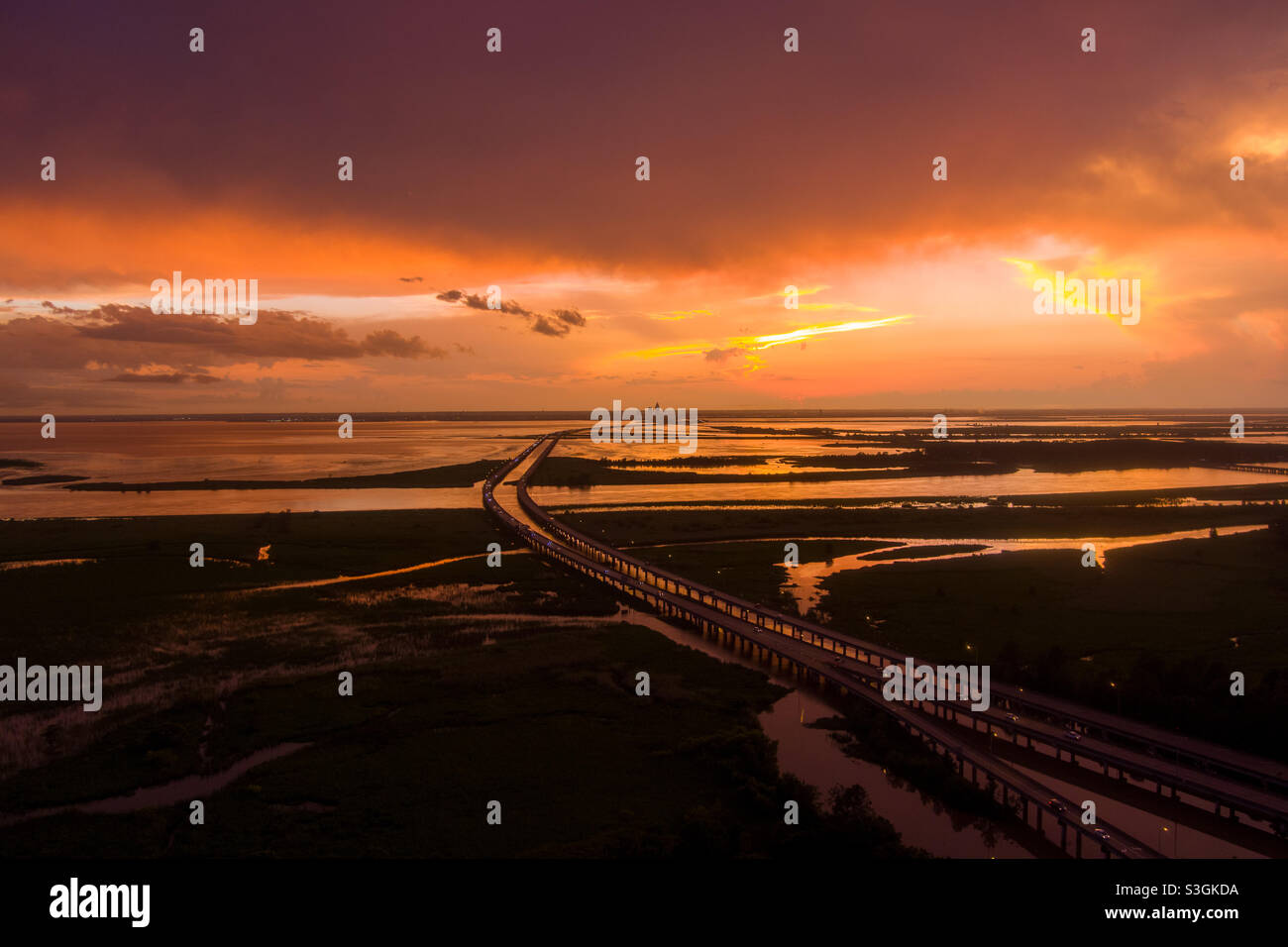 Mobile Bay bridge at sunset - Smartphone Captured Stock Image