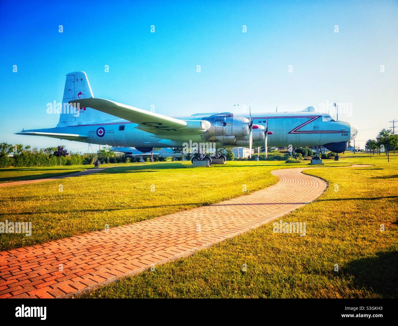 Retired Canadian airforce aircraft Argus on display in Summerside, Prince Edward Island, Canada. - Smartphone Captured Stock Image