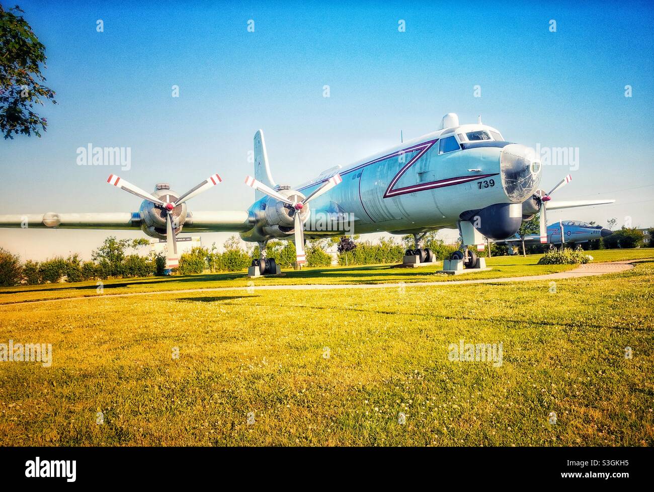 Retired Canadian airforce aircraft Argus on display in Summerside, Prince Edward Island, Canada. - Smartphone Captured Stock Image