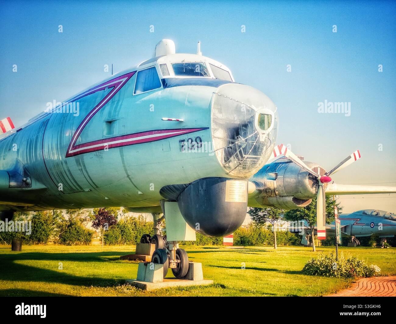 Retired Canadian airforce aircraft Argus on display in Summerside, Prince Edward Island, Canada. - Smartphone Captured Stock Image