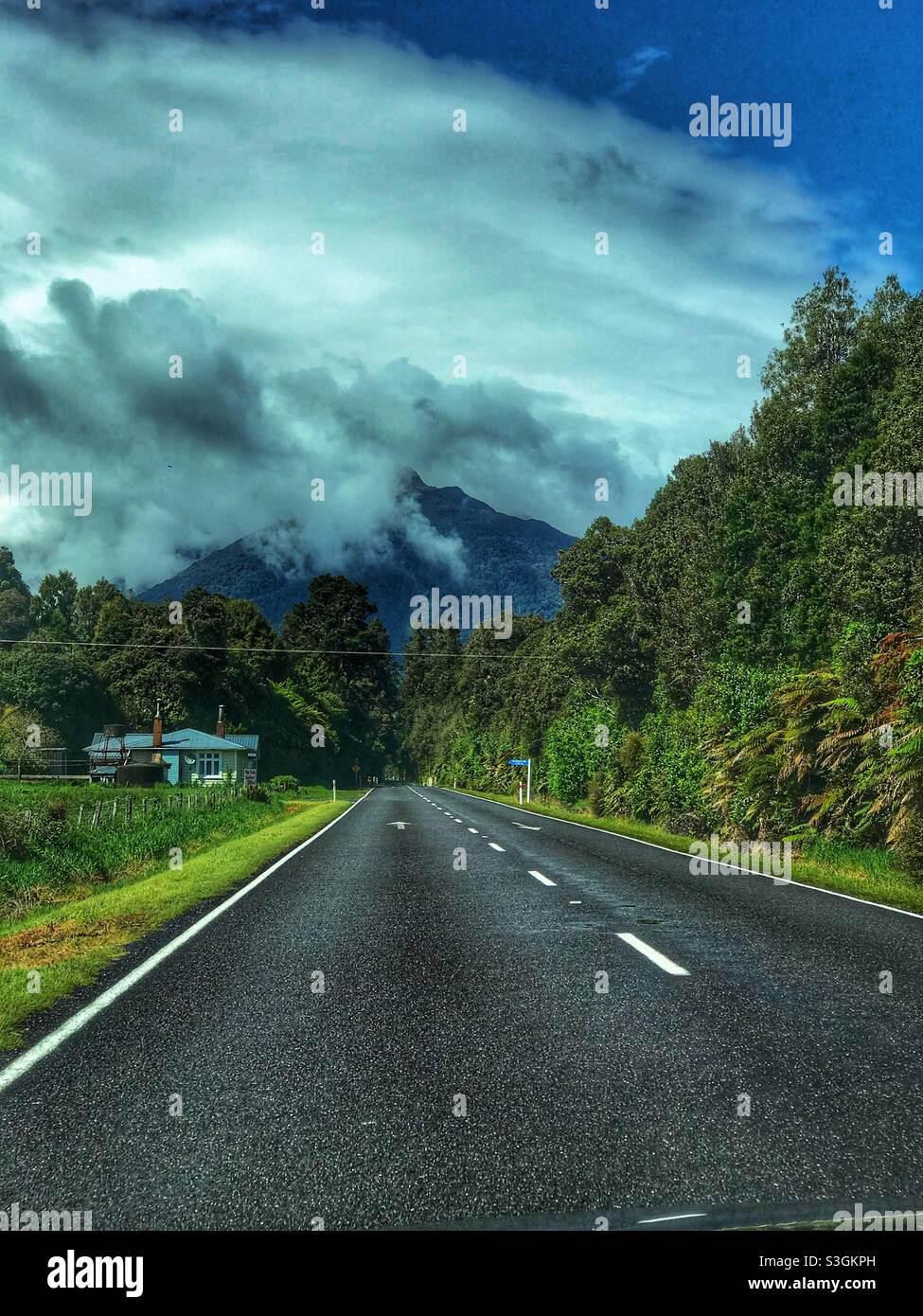 On the road on the South Island, New Zealand - Smartphone Captured Stock Image