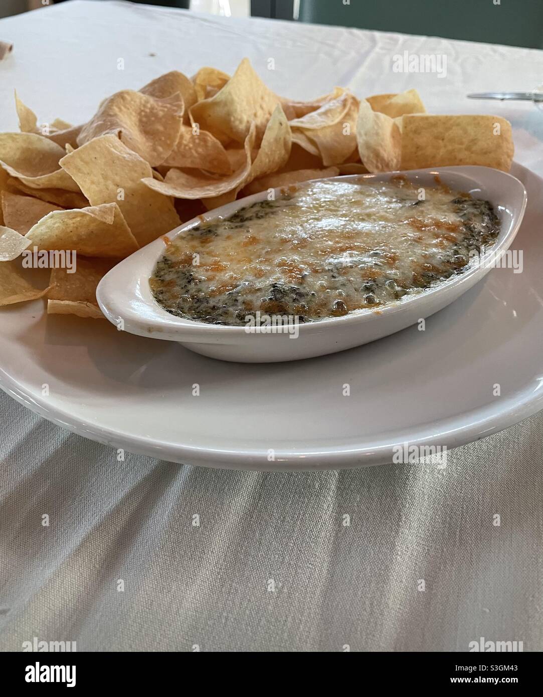 Spinach dip and chips appetizer - Smartphone Captured Stock Image
