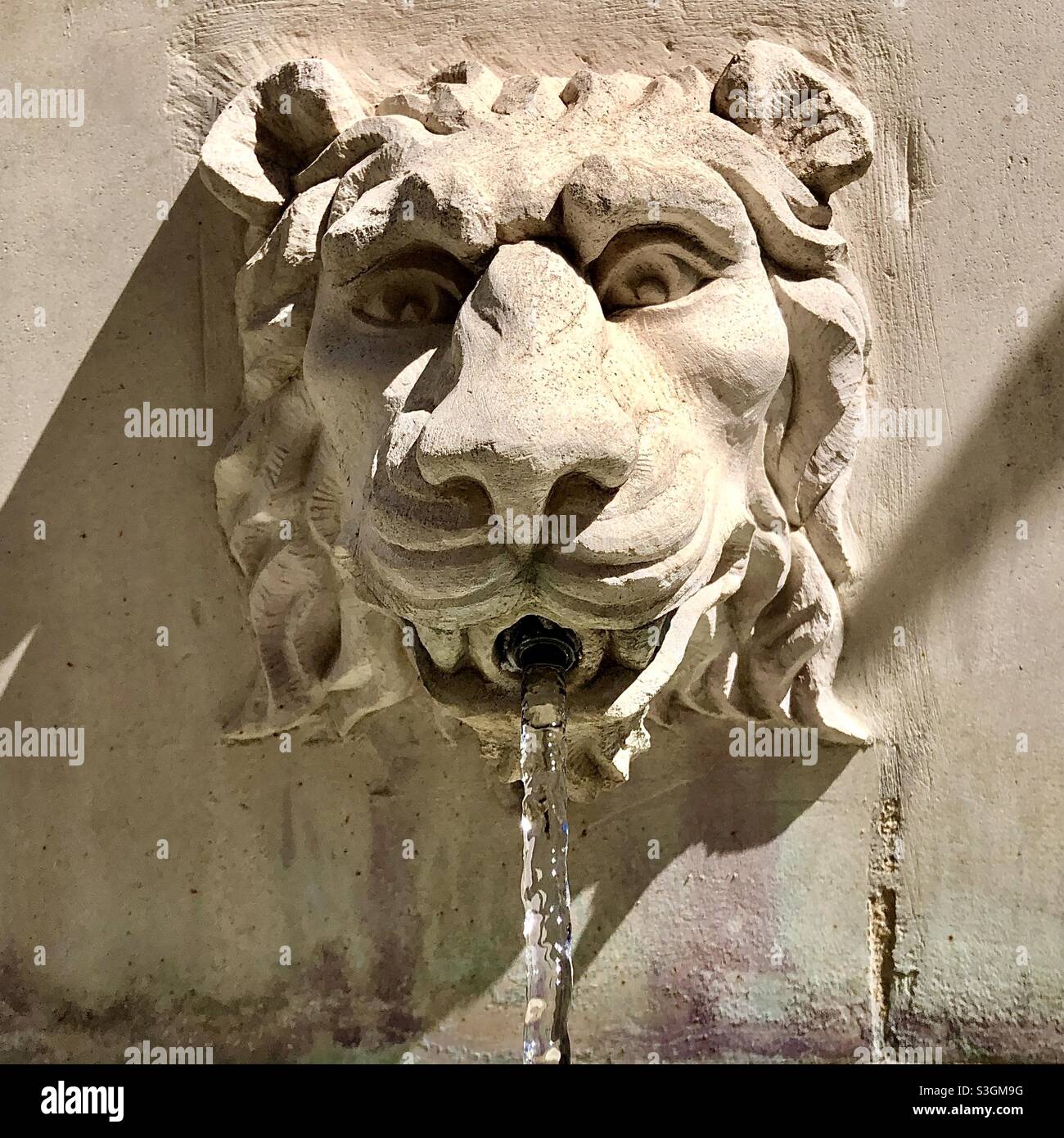 Lion head water fountain. Stock Photo