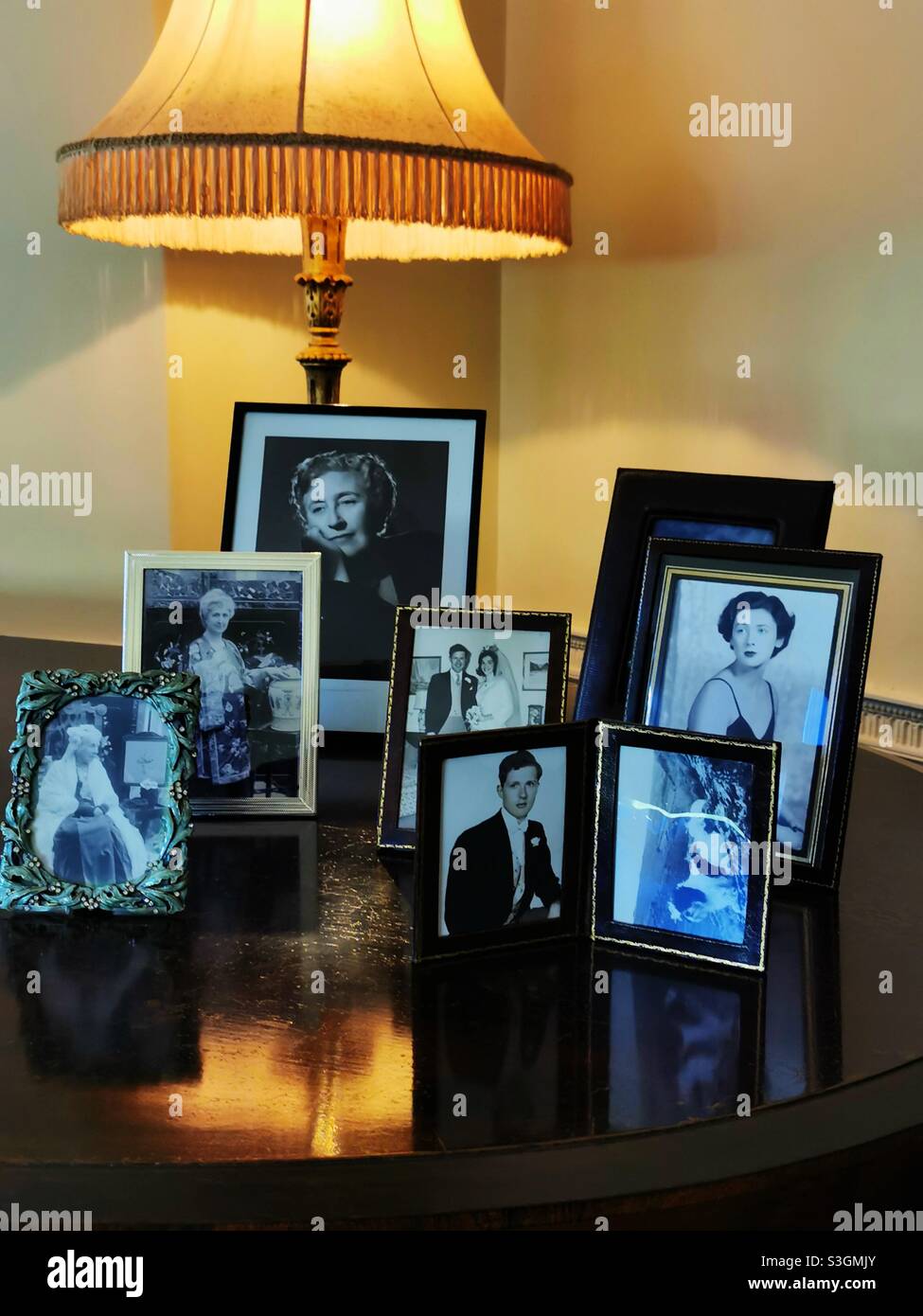 Agatha Christie family portraits on piano in Isle of Wight House Greenway Stock Photo