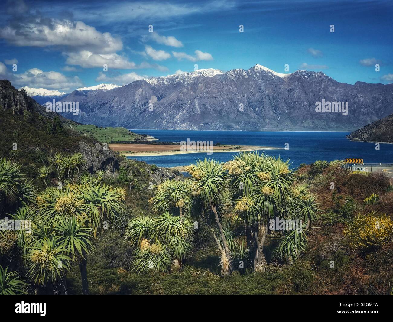 Scenic view to Lake Wanaka from The Neck viewpoint, South Island, New Zealand Stock Photo