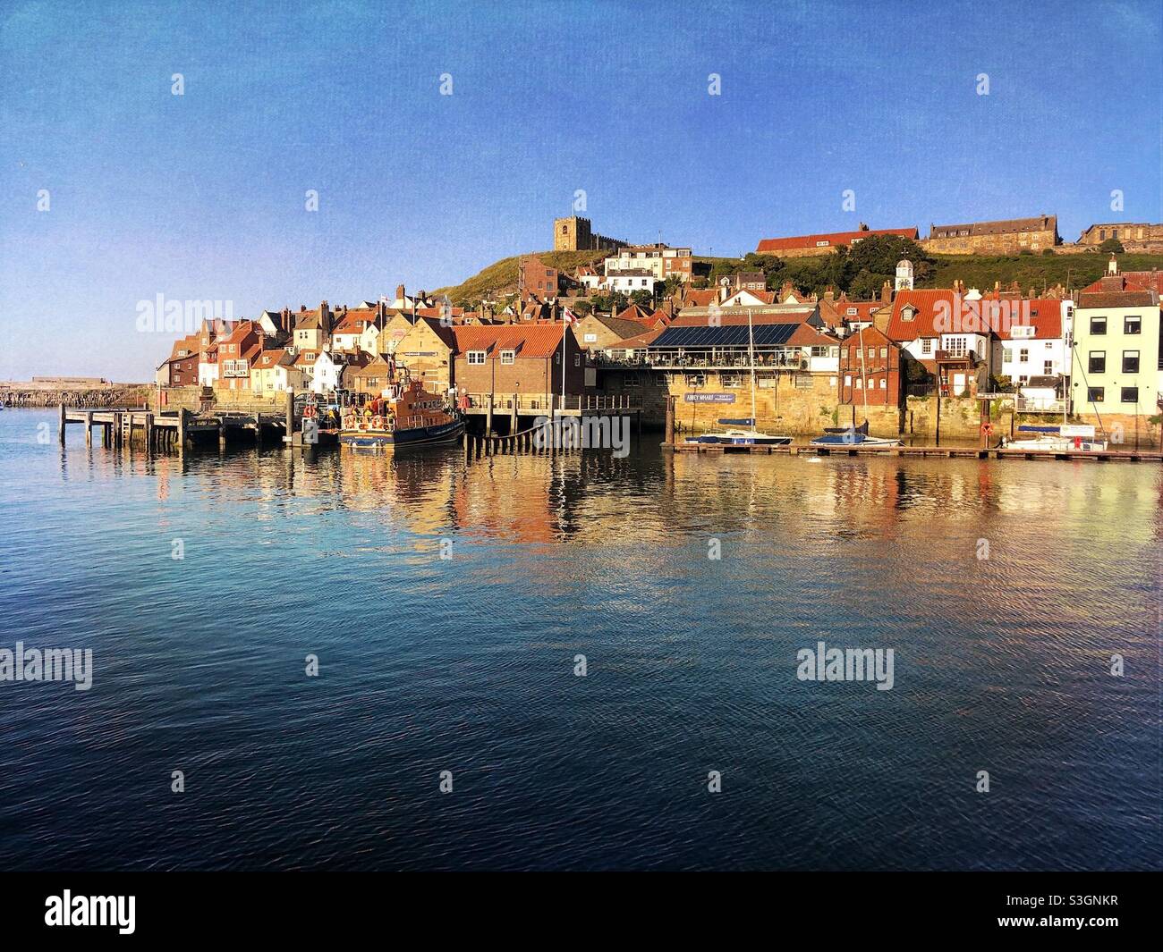 Whitby old town view across the River Esk - Smartphone Captured Stock Image