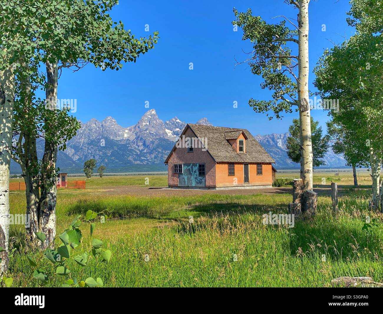 The pink house at Mormons row in Teton National Park - Smartphone Captured Stock Image