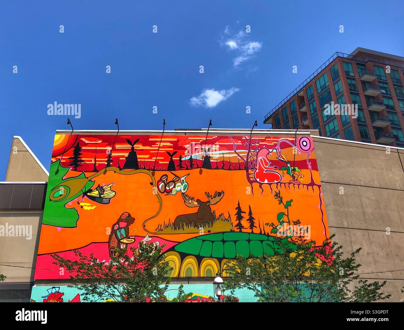 A large indigenous themed mural in downtown Toronto, Canada Stock Photo