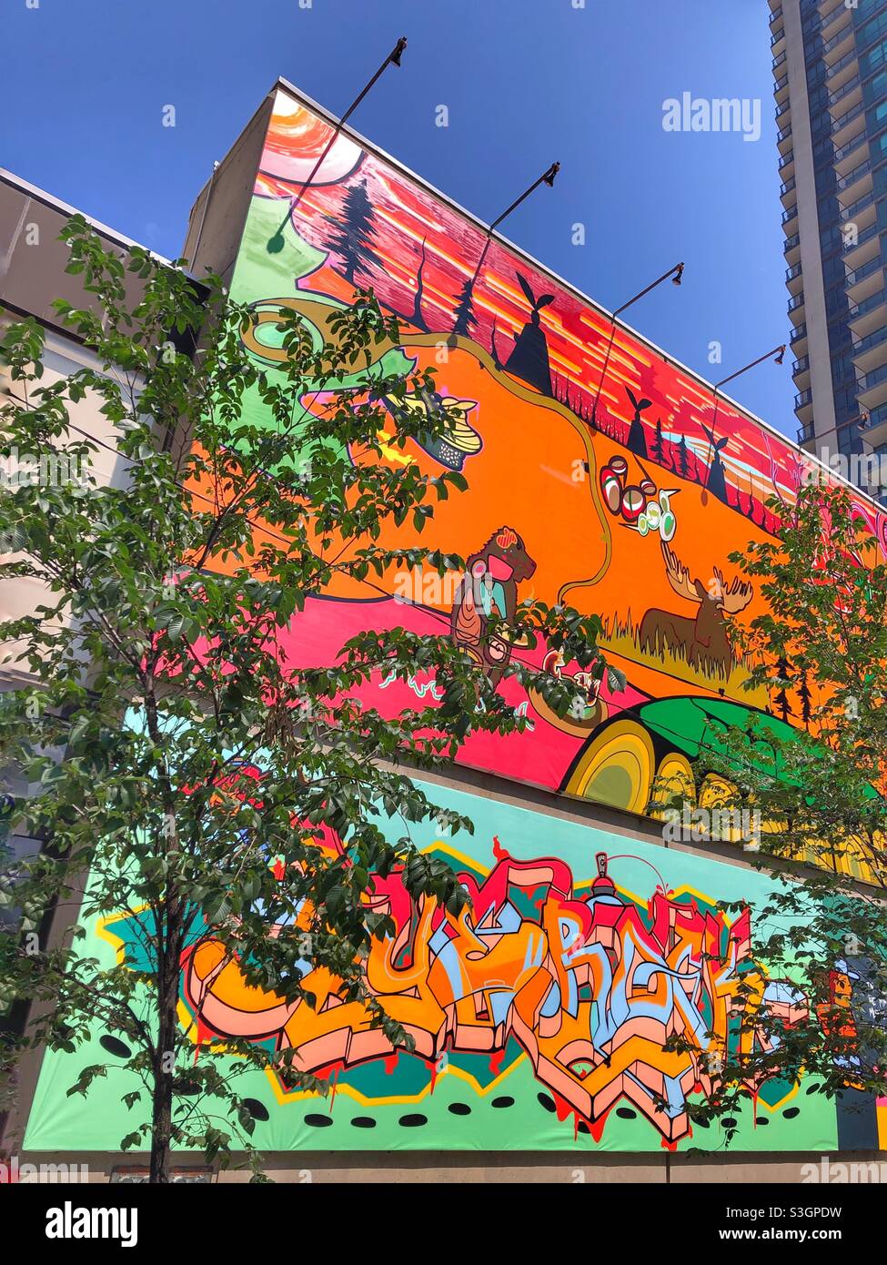 Urban street art mural in downtown Toronto, Canada. - Smartphone Captured Stock Image