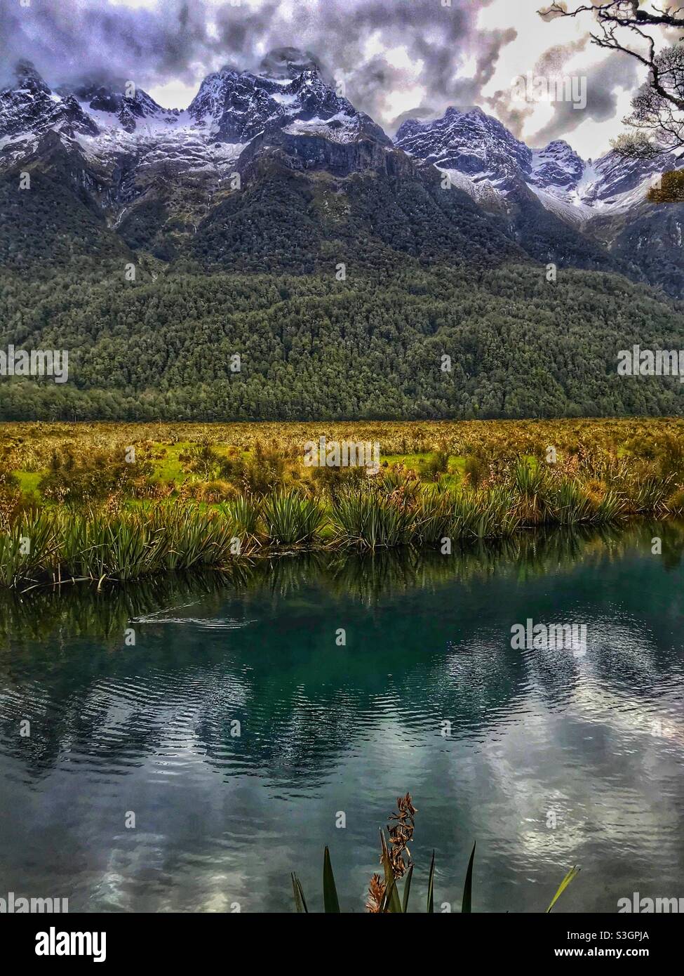Mirror Lakes, Fiordland National Park, South Island, New Zealand - Smartphone Captured Stock Image