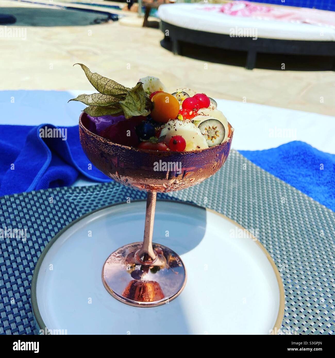Nice cream goblet poolside at Pikes Ibiza - Smartphone Captured Stock Image