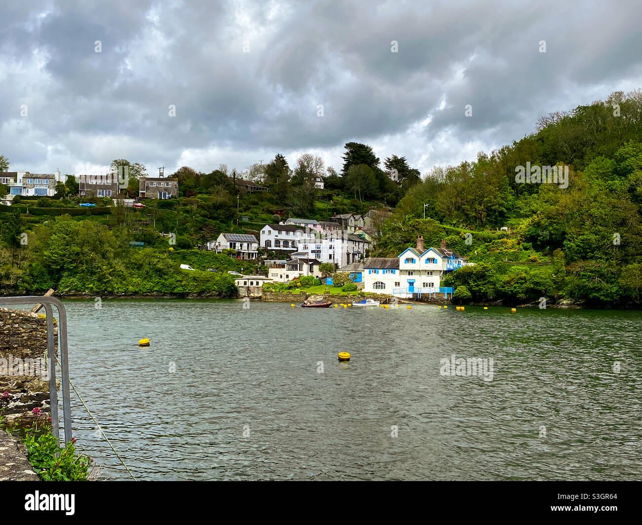 View across the River Fowey from Fowey to Bodinnick, Cornwall - Smartphone Captured Stock Image
