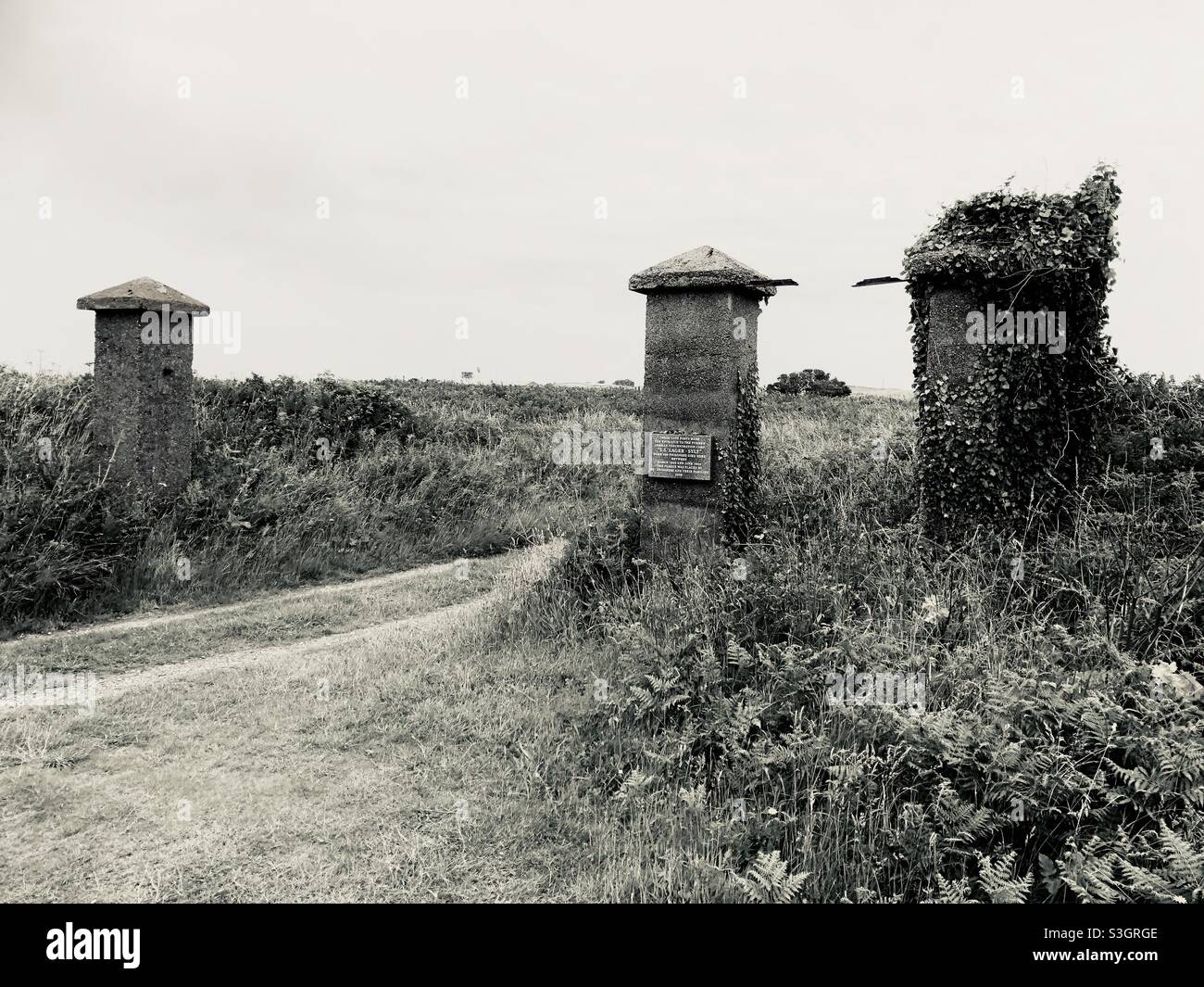 The gates of SS Lager Sylt on Alderney the most western SS Concentration camp in Europe and the only one in British soil. - Smartphone Captured Stock Image
