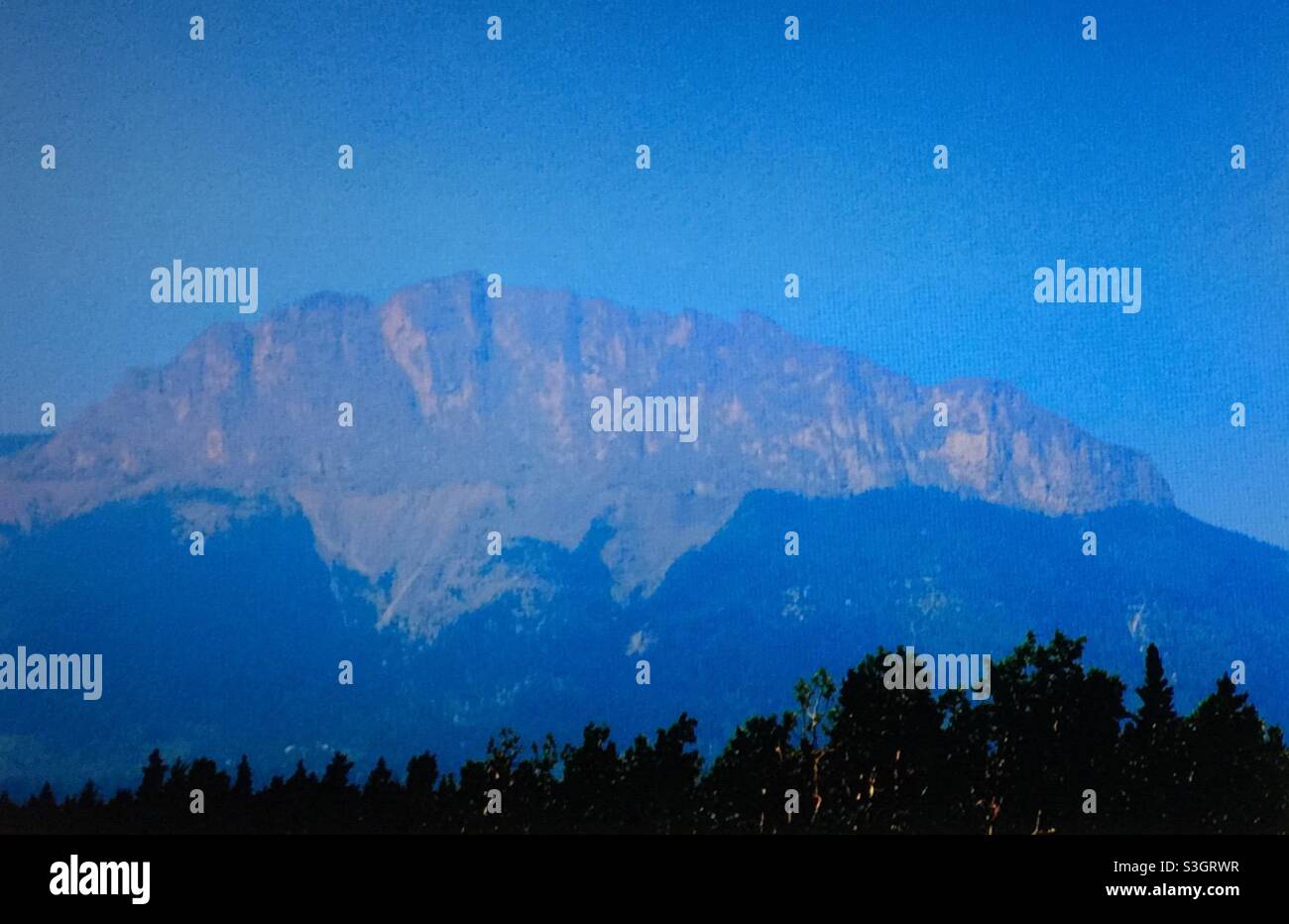 Smoky day, in the mountains, Kananaskis  country,  Smoke from,British Columbia, forest fires. - Smartphone Captured Stock Image