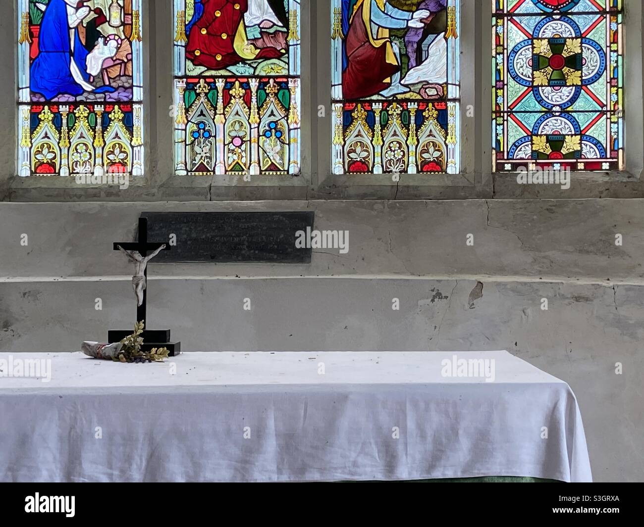 The altar at an old English church in Norfolk Stock Photo