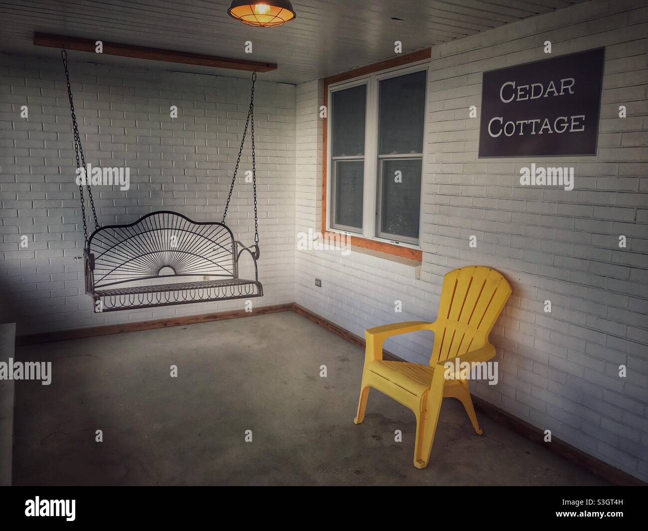 Front porch of a cottage at a resort - Smartphone Captured Stock Image