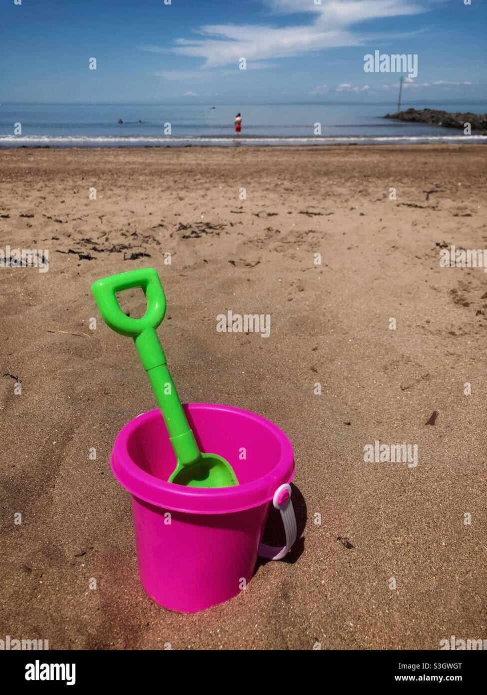Minehead beach - Devon - bucket and spade Stock Photo