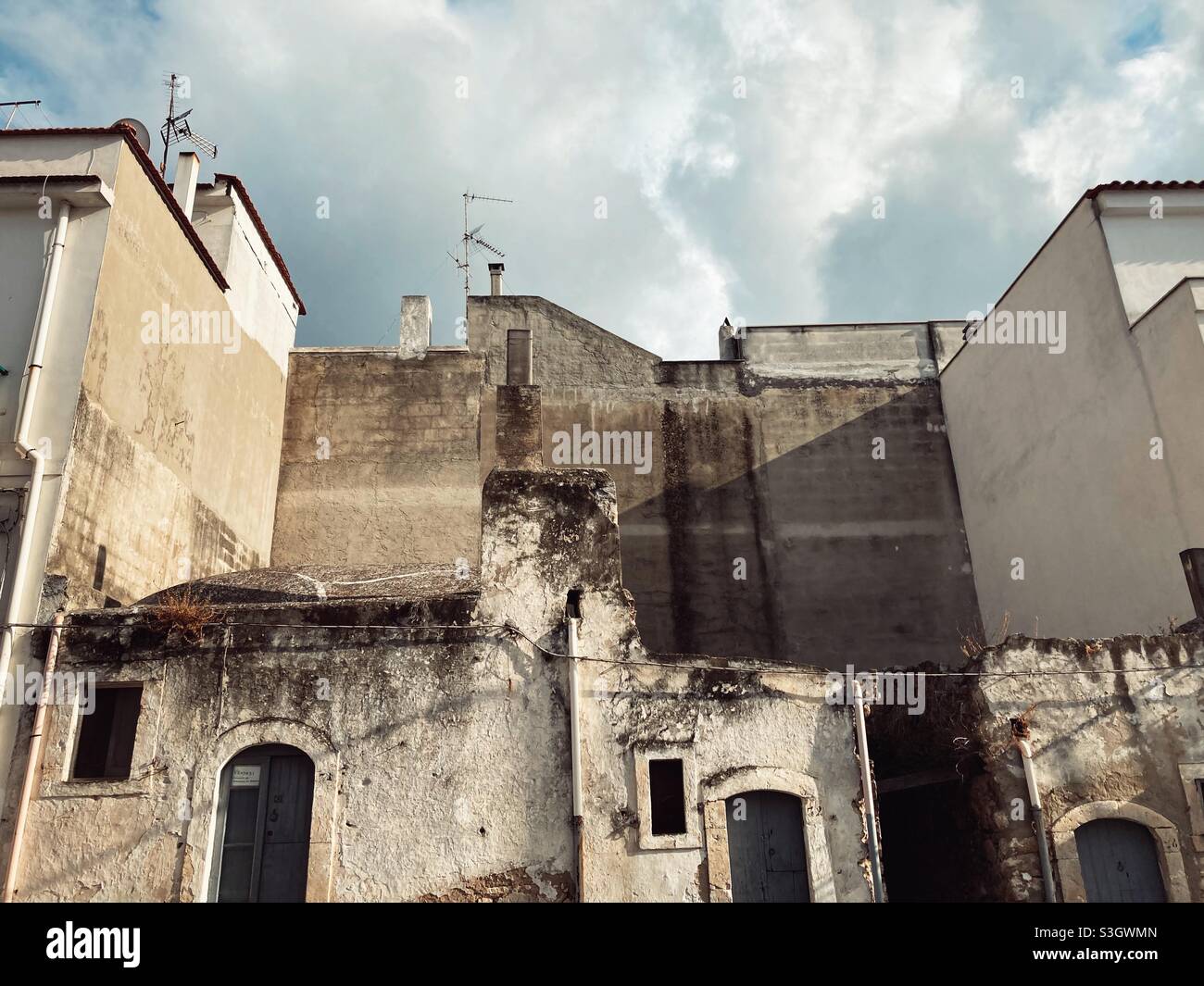 Weathered houses in the apulian town Peschici, Italy - Smartphone Captured Stock Image