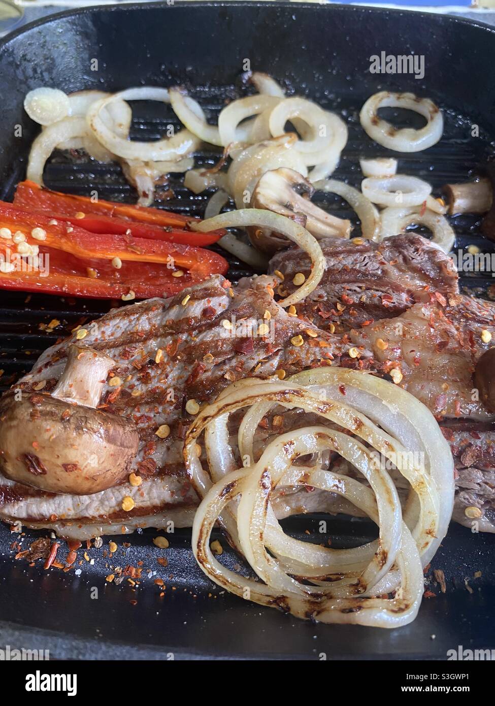 Steak and Onions - Smartphone Captured Stock Image