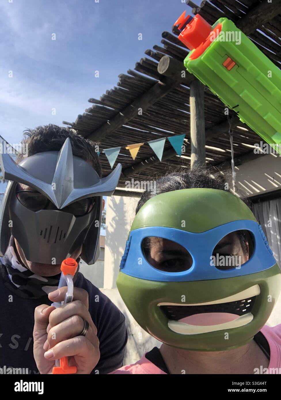 Family fun nerf wars Stock Photo