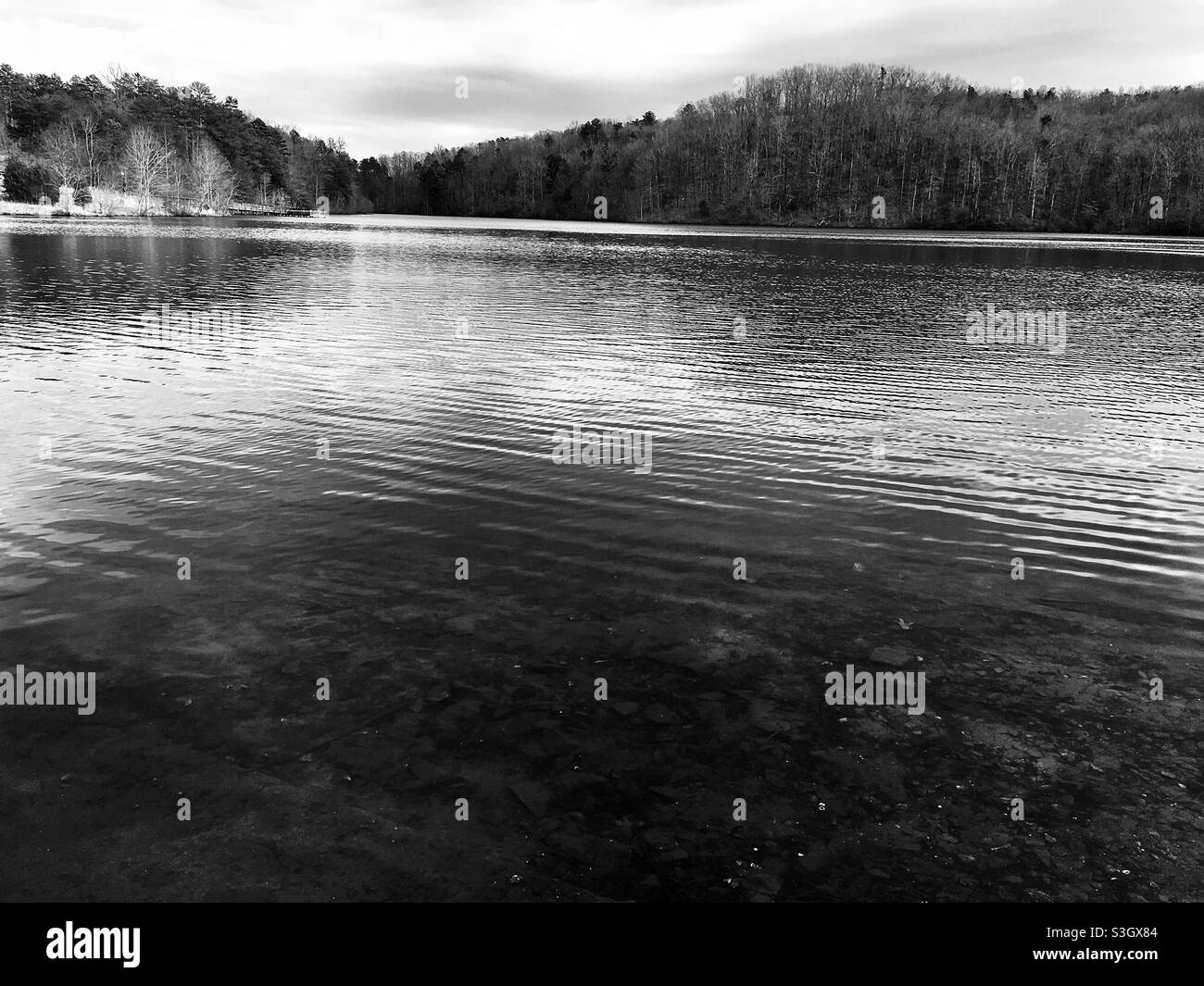 Black and white mountain top lake scene Stock Photo Alamy