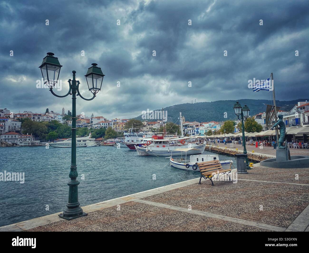 Stormy day in Skiathos town port, Greece. - Smartphone Captured Stock Image