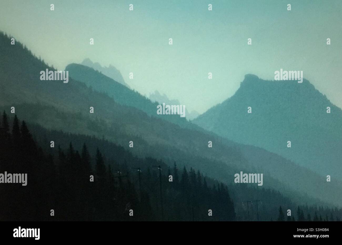 Smoky day in the Rockies, forest fires, global warming - Smartphone Captured Stock Image