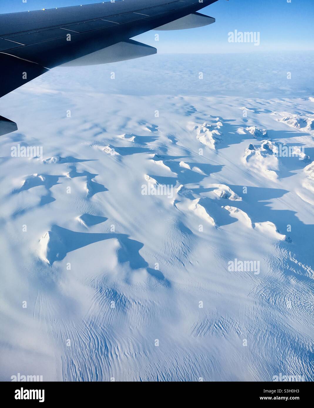 Greenland icecap view from an airplane Stock Photo