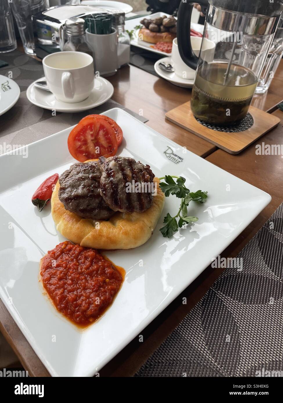 Dinner in Turkish restaurant Stock Photo
