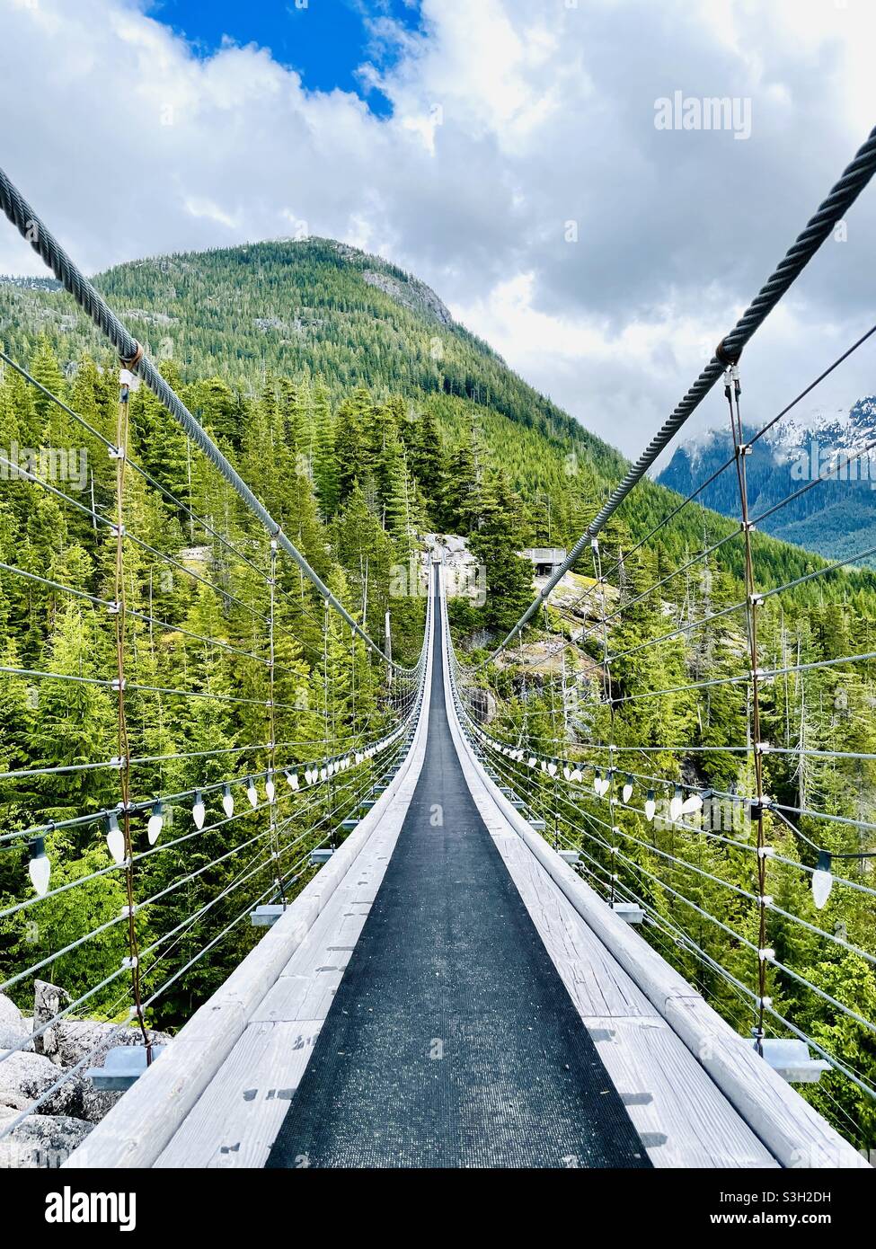 Sky pilot suspension bridge at the top of the sea to sky summit.  Squamish, BC. Canada. Stock Photo