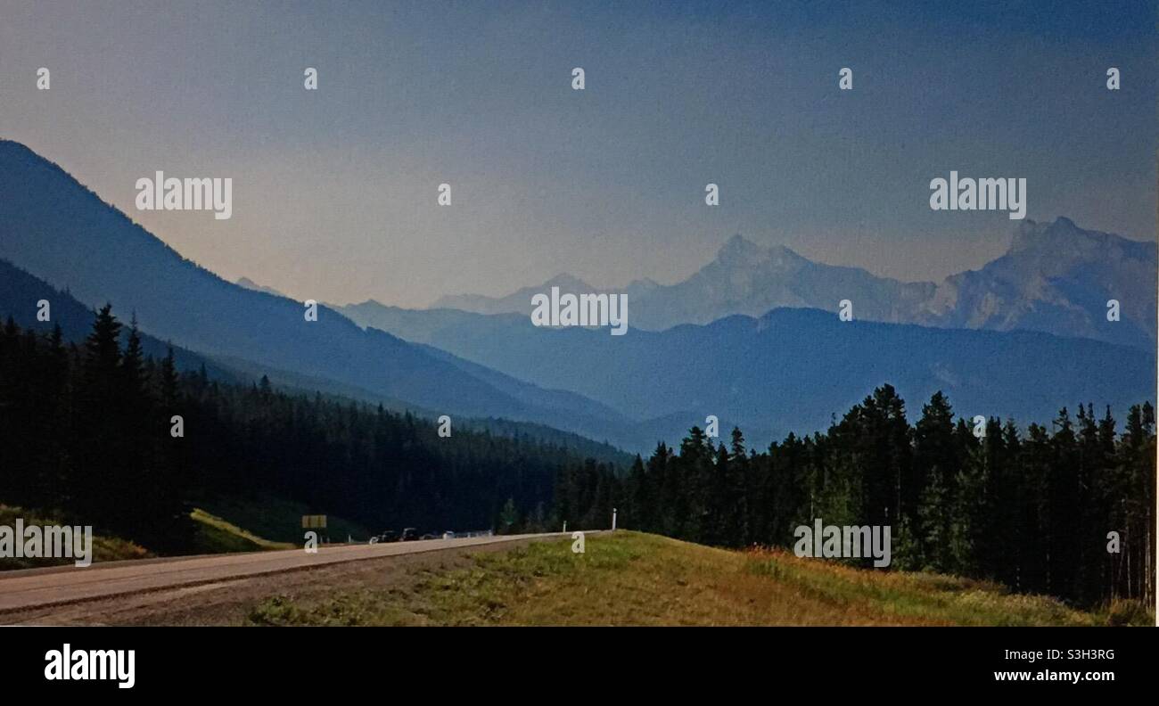 Smoky day, in the Rockies, mountains, smoke, forest fires - Smartphone Captured Stock Image