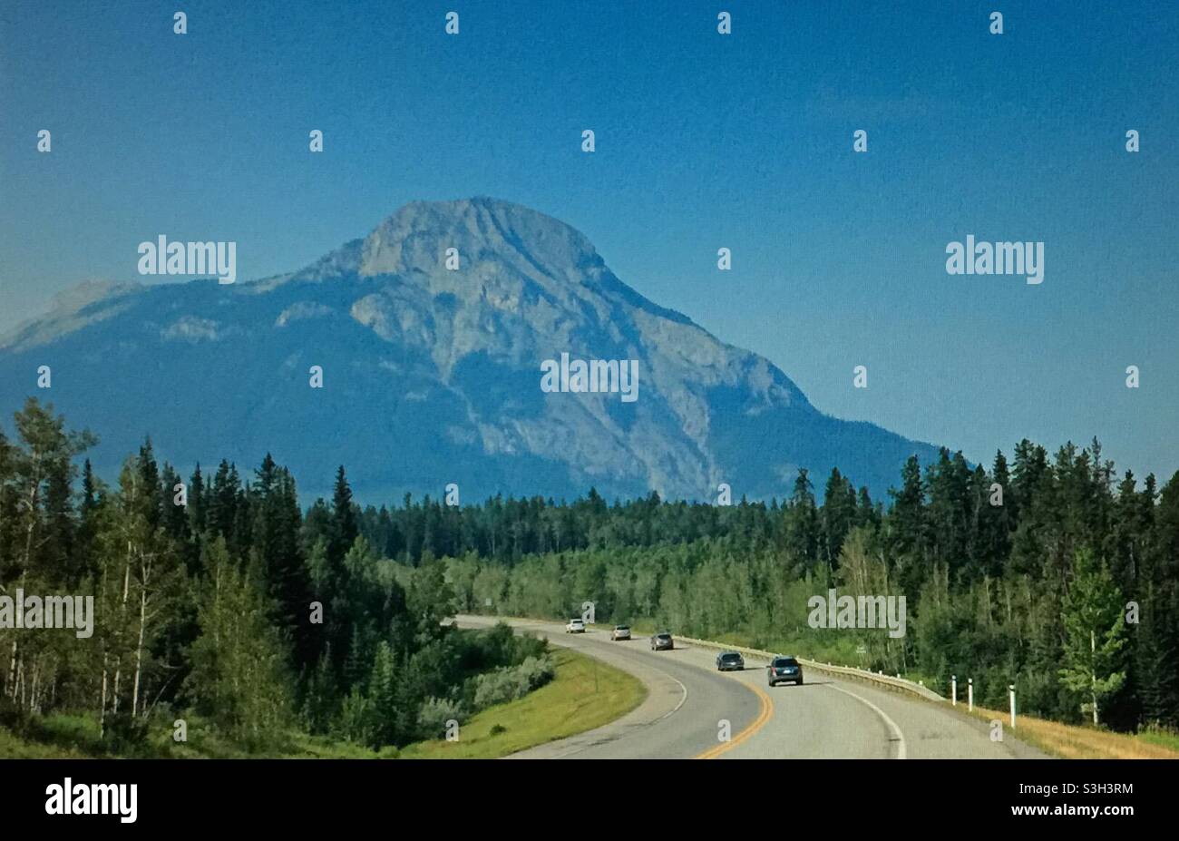 Smoky day, in the Rockies, mountains, smoke, forest fires, Mount Baldy, Kananaskis Trail - Smartphone Captured Stock Image