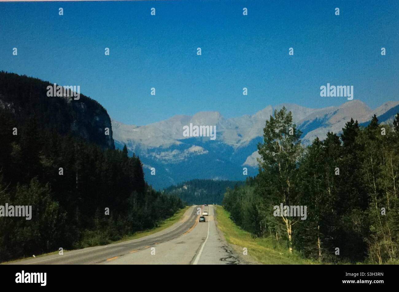 Smoky day, in the Rockies, mountains, smoke, forest fires, Kananaskis Trail - Smartphone Captured Stock Image
