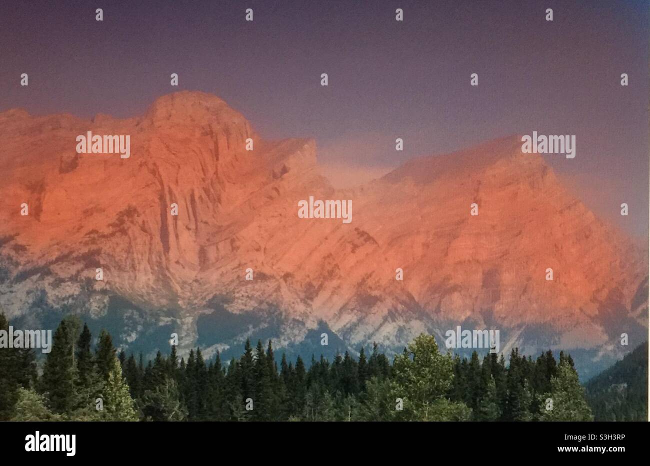 Sunrise in the Rockies, mountains, smoke, forest fires, Kananaskis Trail - Smartphone Captured Stock Image