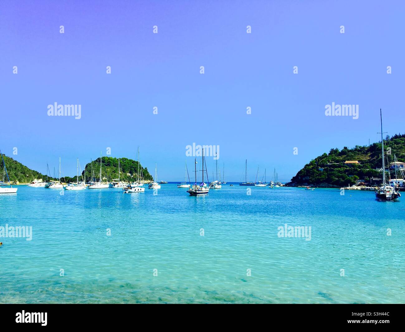 Greek island of Paxos, port of Lakka Stock Photo