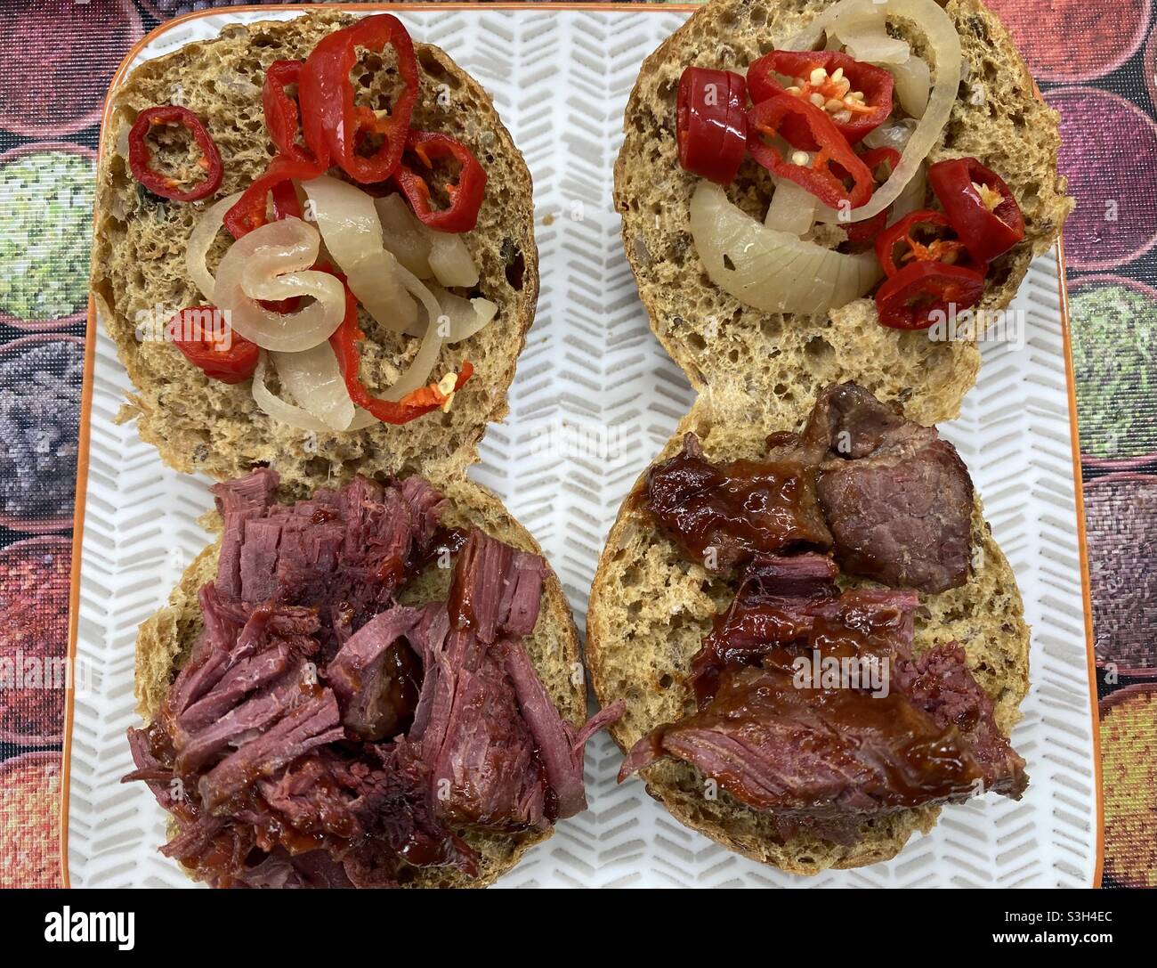 Salt Beef, Pickled Onion, Chilli and Low GI Roll with Jerk BBQ Sauce