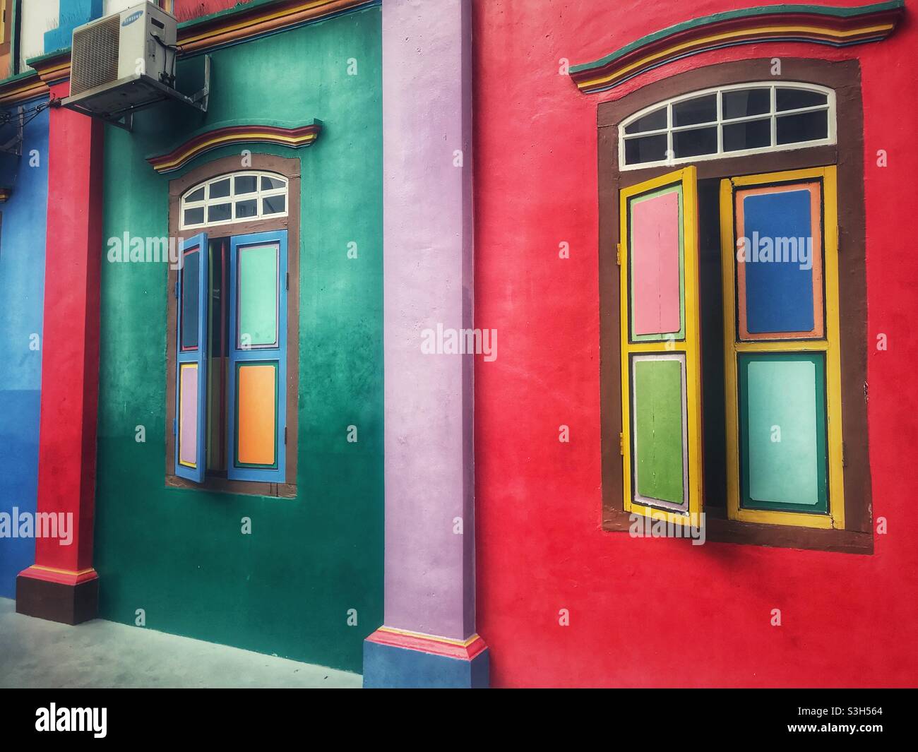 Colorful historic building in Little India, Singapore Stock Photo