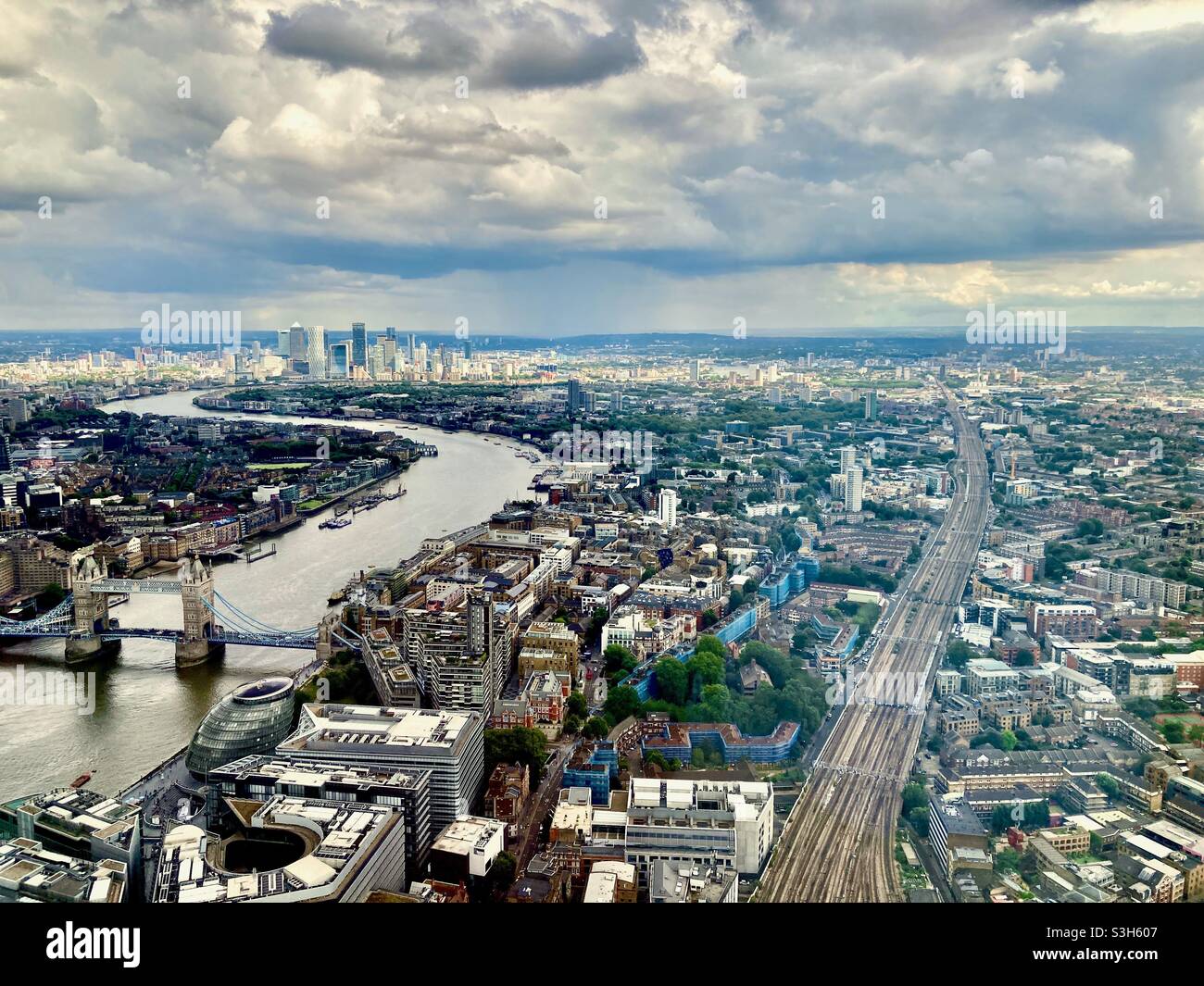 Looking downstream on the River Thames from the top of The Shard - Smartphone Captured Stock Image
