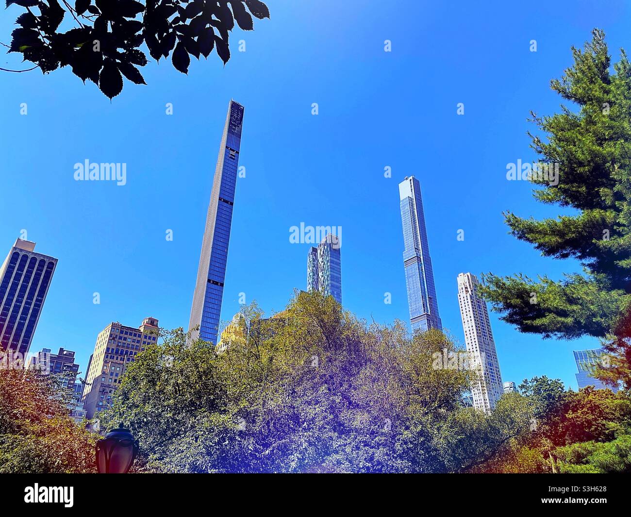 Condos on Billionaires Row as seen from Central Park, New York City, 2021, USA - Smartphone Captured Stock Image