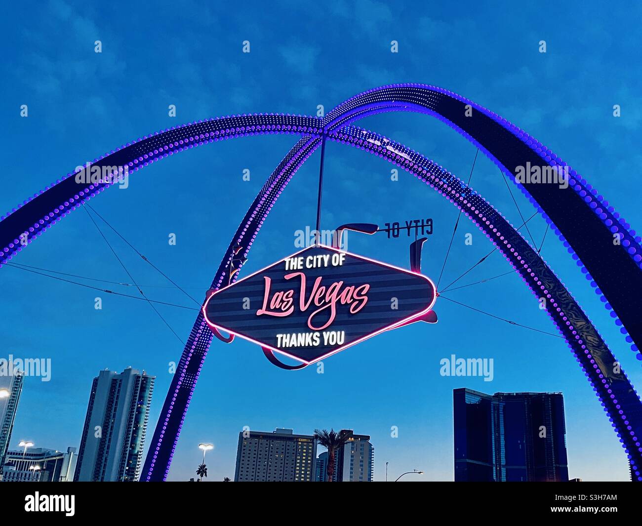 Las Vegas welcome sign at the base of the Stratosphere at the beginning of the Las Vegas strip - Smartphone Captured Stock Image