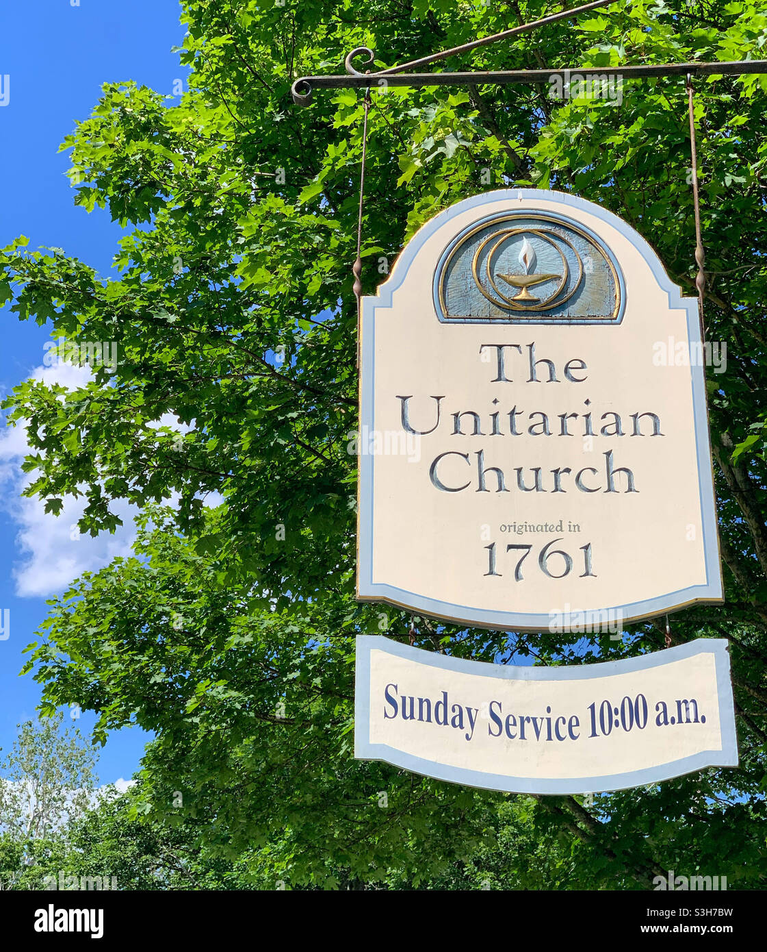 June, 2021, sign, Unitarian Church, Walpole, Cheshire County, New Hampshire, United States, North America - Smartphone Captured Stock Image