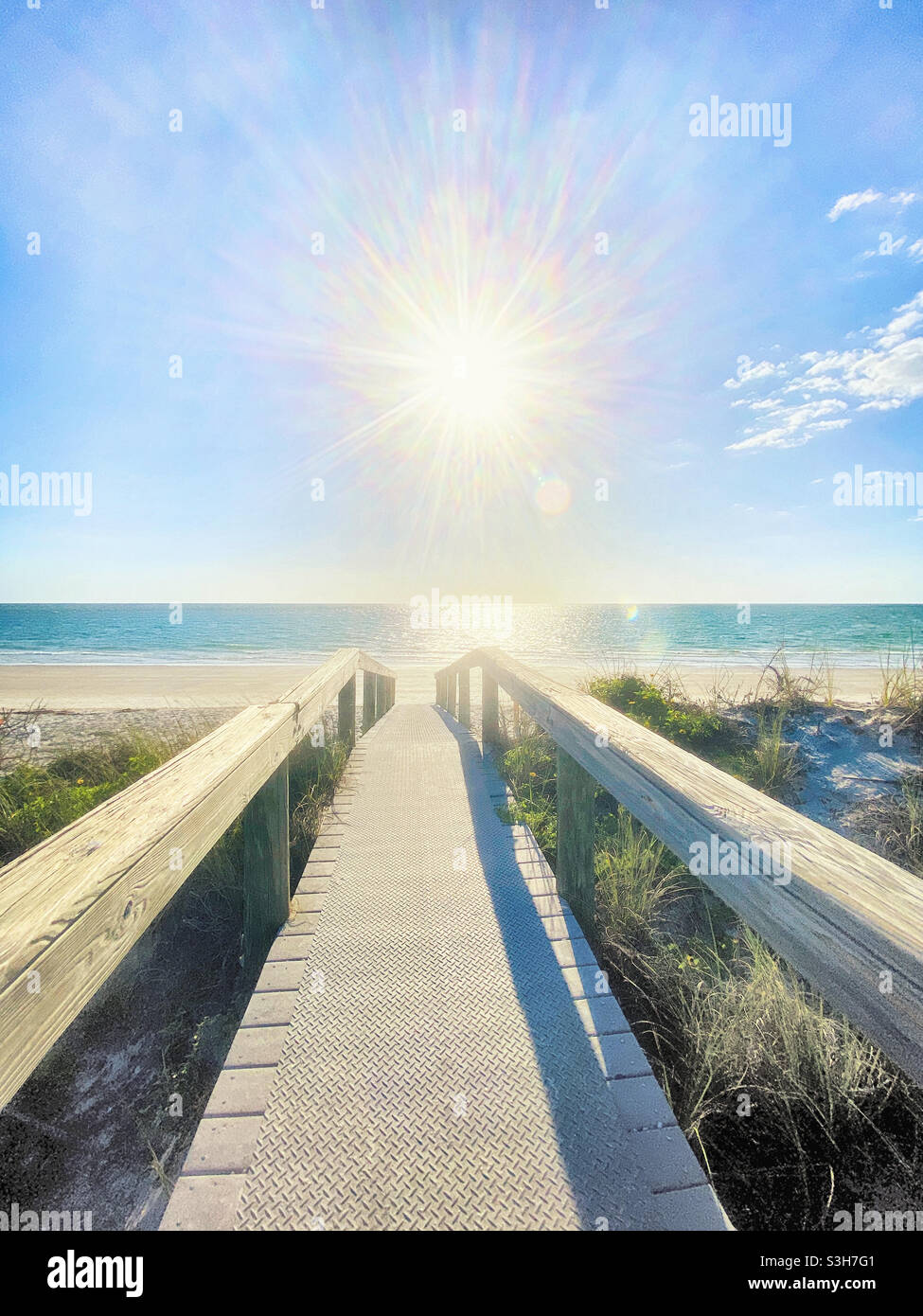 Walkway to beach on sunny day - Smartphone Captured Stock Image