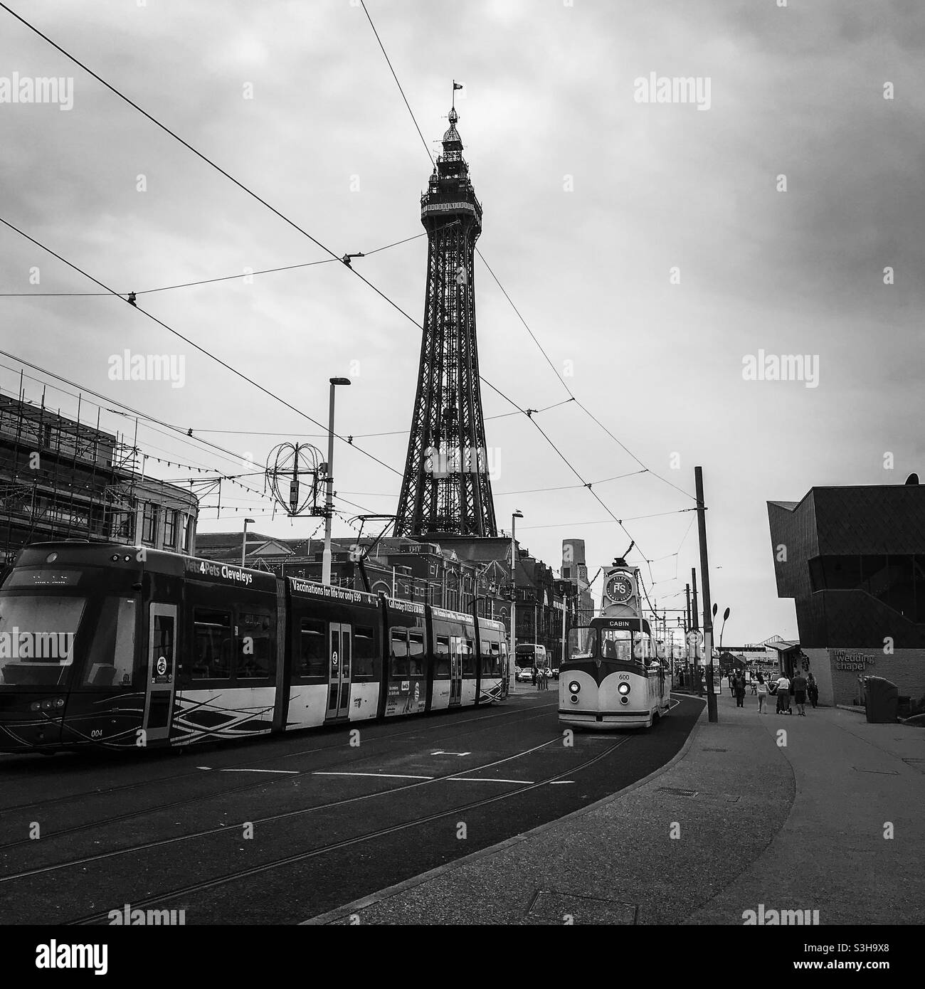 Blackpool Tower and trams Stock Photo