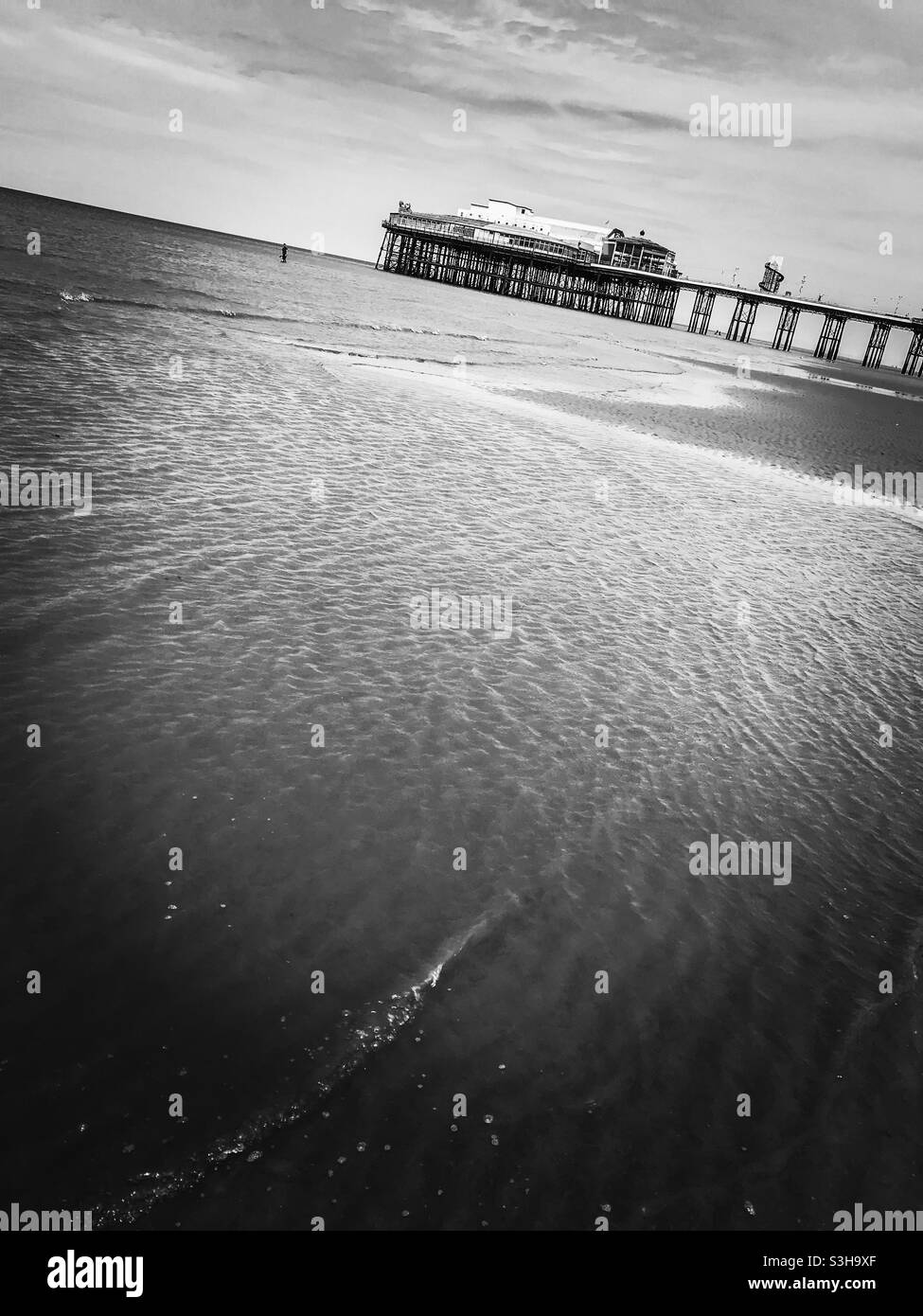 Blackpool beach and North pier - Smartphone Captured Stock Image Blackpool beach and North pier - Smartphone Captured Stock Image